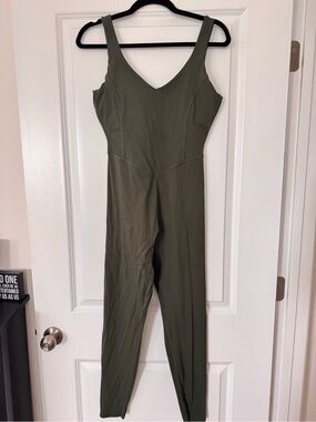 Vitality Sleeveless Olive Green V-Neck Jumpsuit